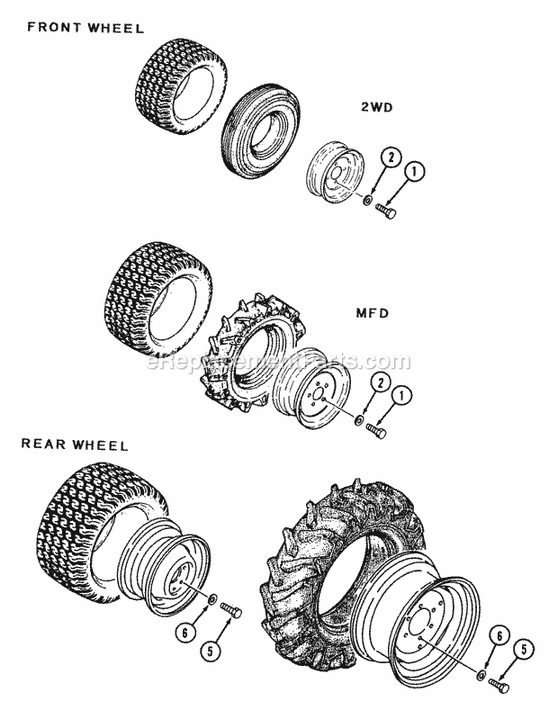 Wheel Mounting Hardware - 2wd (Part 2) Diagram and Parts List for 544-434D100, 545-434D100, 546-434D100 Cub Cadet Lawn Tractor